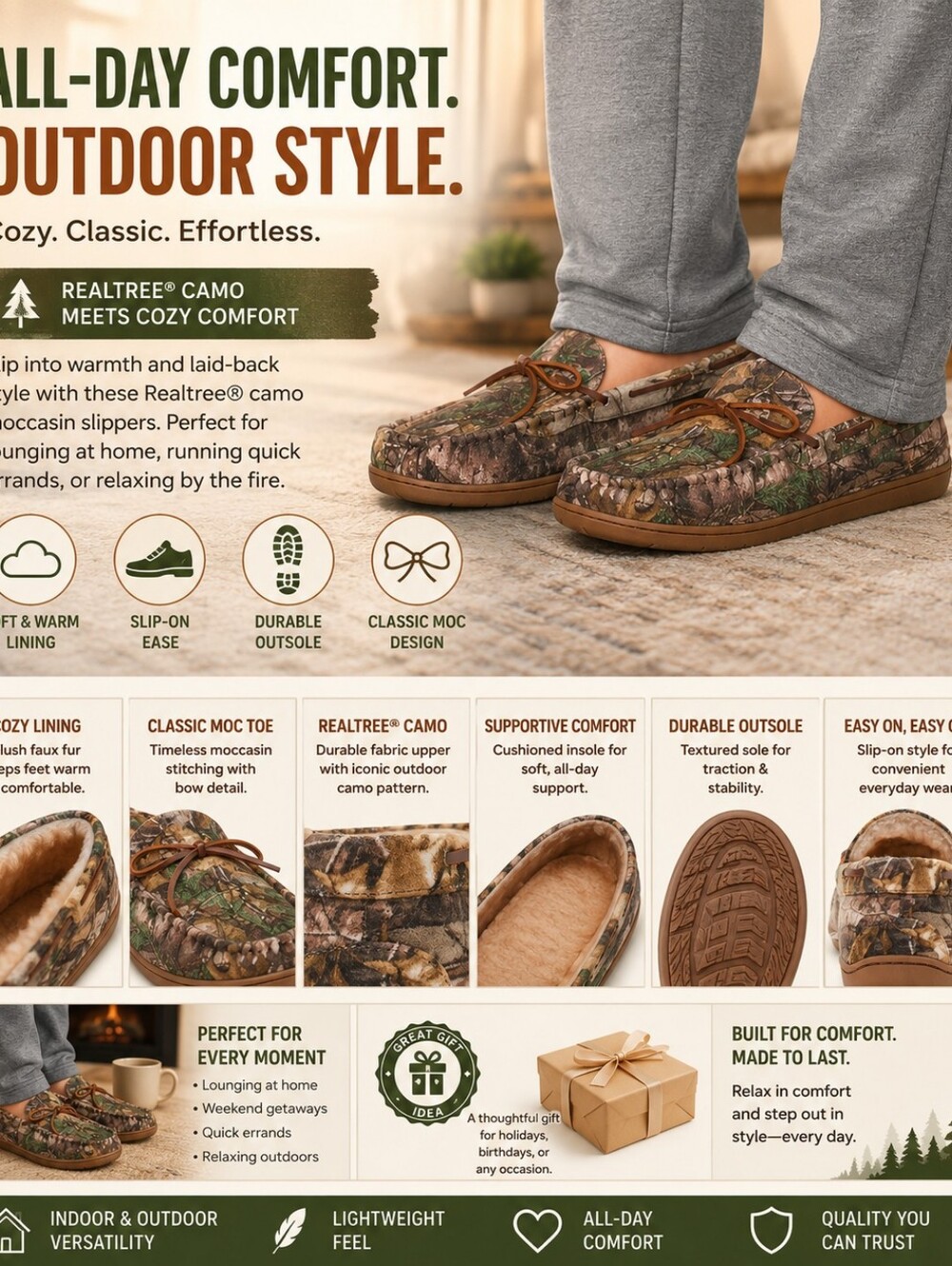 NWT George Men's Genuine Suede Trapper Moccasin Slippers